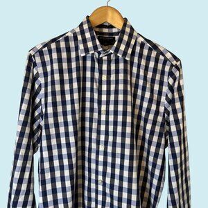 Banana Republic Shirt Men's Large Blue Plaid Long Sleeve Button No Iron NWOT